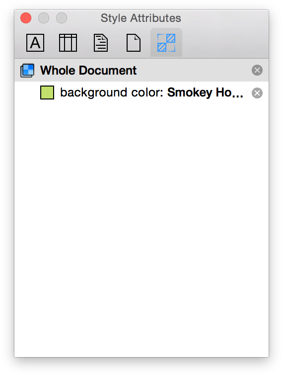 The Style Attributes inspector displays the text background color youve selected
