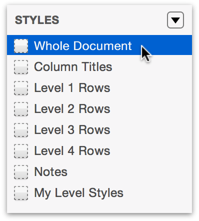 The Whole Document style selected in the sidebar