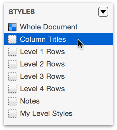 Select Column Titles in the Styles pane of the sidebar