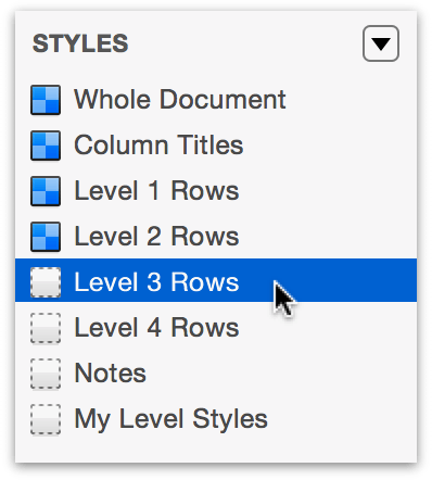 Select Level 3 Rows in the Styles pane of the sidebar
