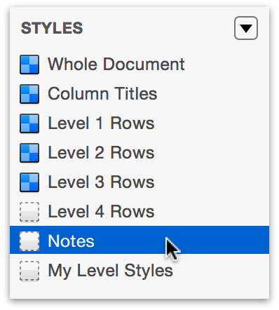 Select Notes in the Styles pane of the sidebar