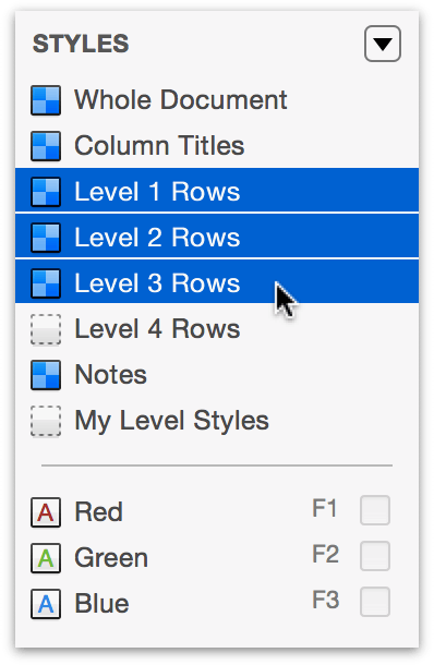 Select the Level 1 Rows style