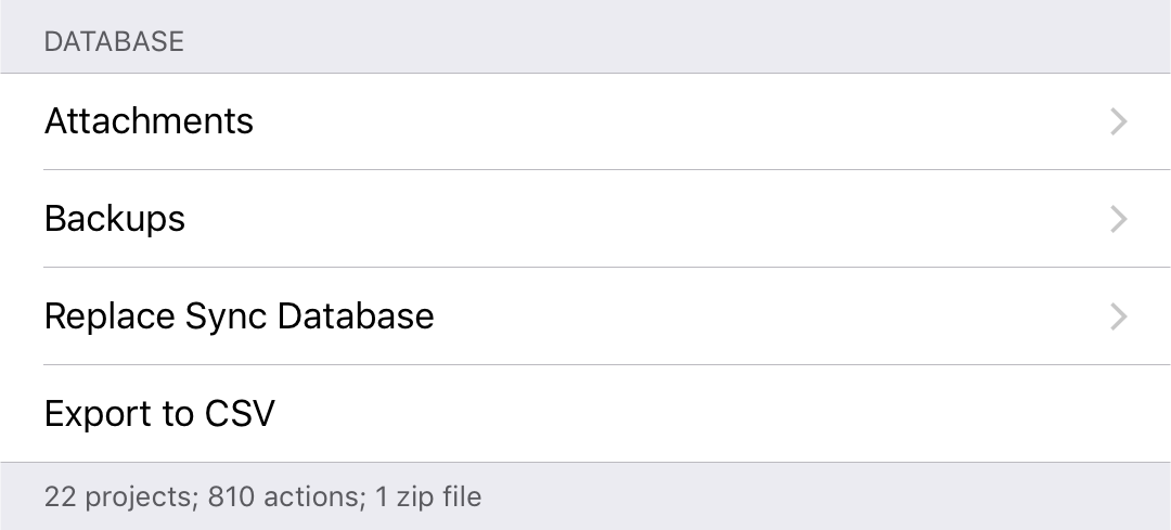 Database Settings in OmniFocus 3 for iOS.