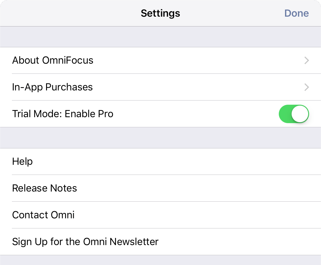 General Settings in OmniFocus 3 for iOS.