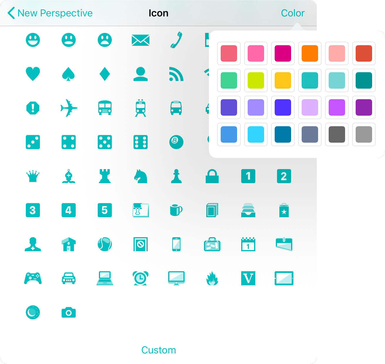 Choosing an icon and color for a custom perspective.