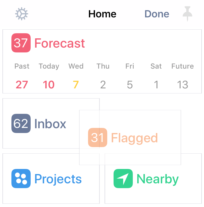 Editing perspective tile position in the Home view with OmniFocus Pro.