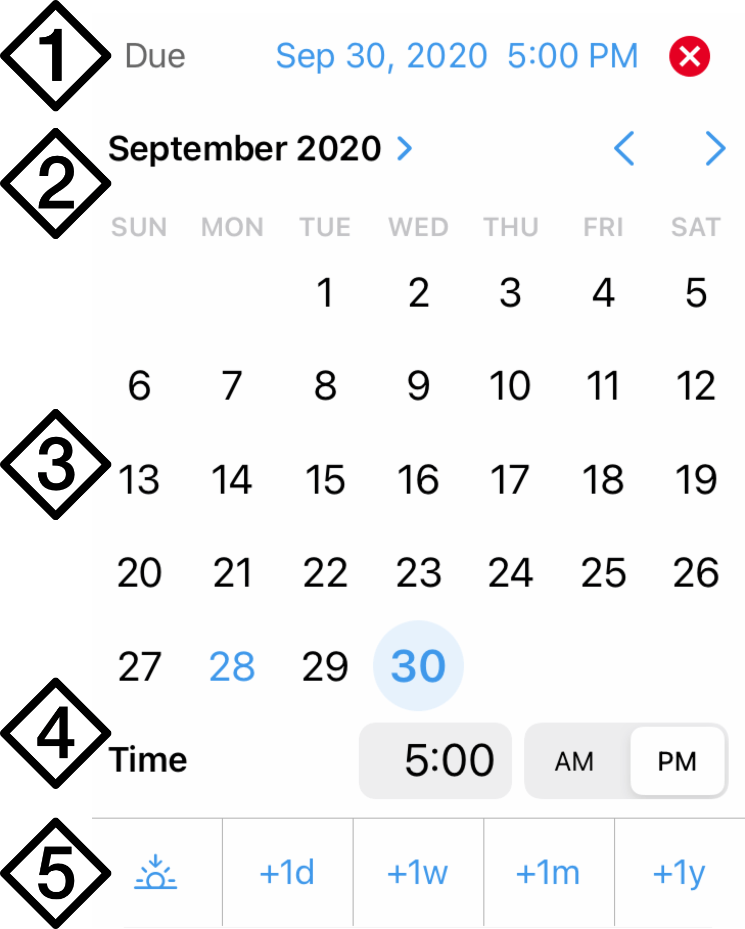 The date picker for a project's due date.