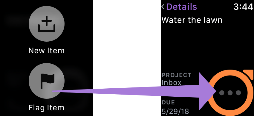 Adding a flag to an item with OmniFocus for Apple Watch.