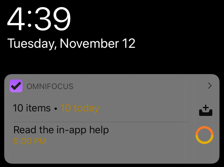 The OmniFocus Today widget in Today View.