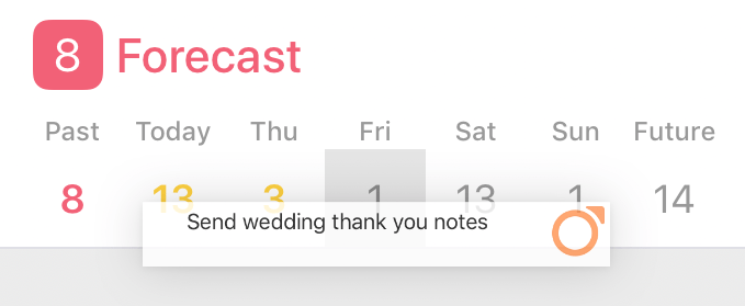 Dragging an item from the outline to a date in the Forecast perspective tile of the sidebar.