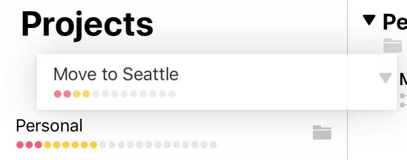 Dragging a project to reorder it in the siebar.