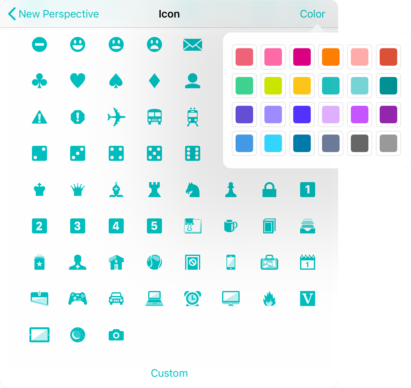 Choosing an icon and color for a custom perspective.