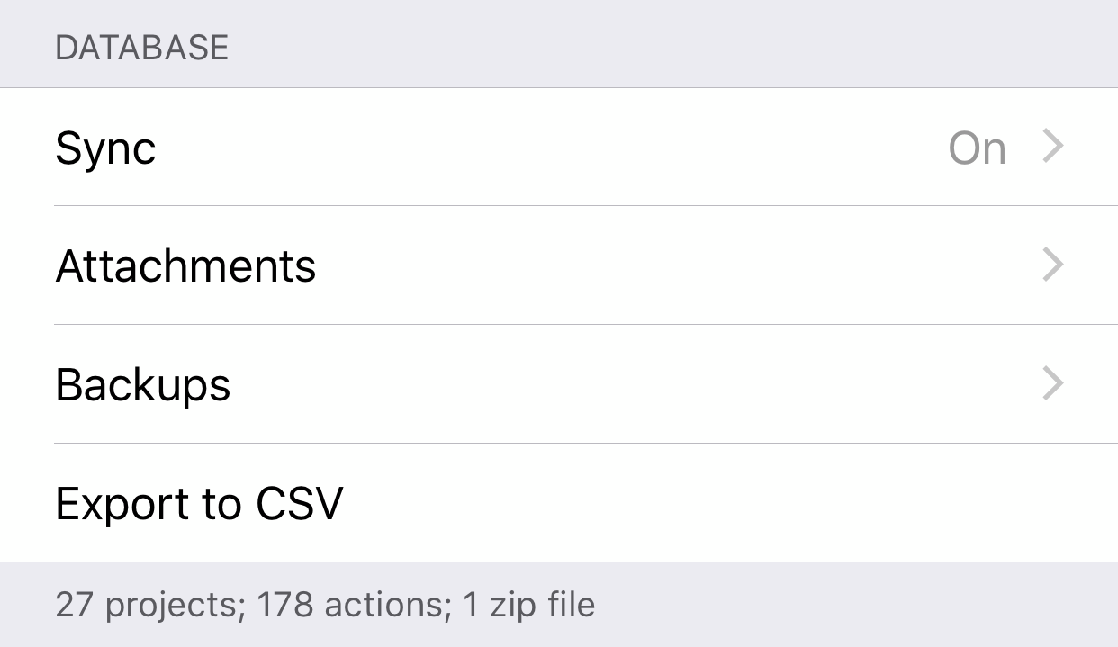 Database Settings in OmniFocus 3 for iOS.