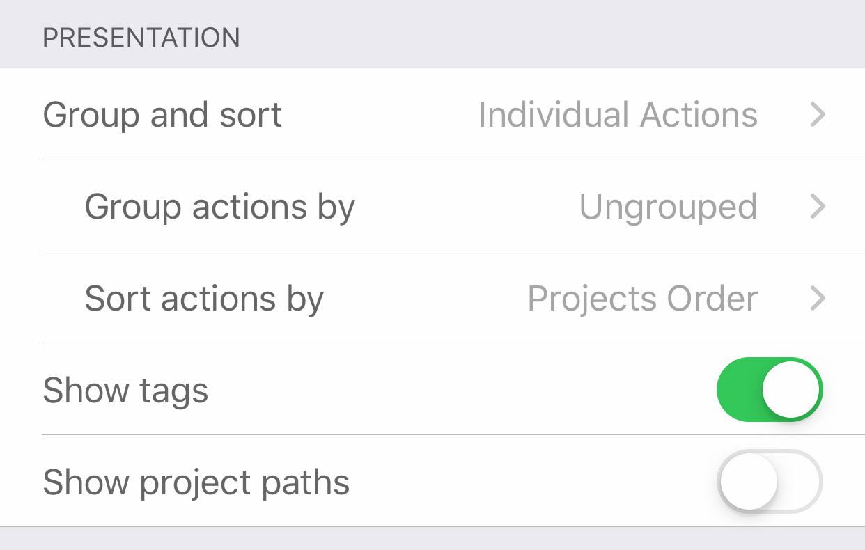 The presentation section of the Perspective Editor.