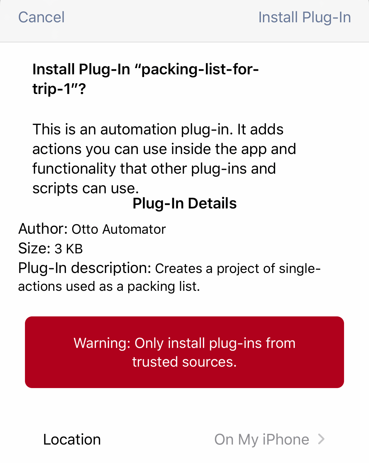 The Omni Automation Plug-In import dialog.