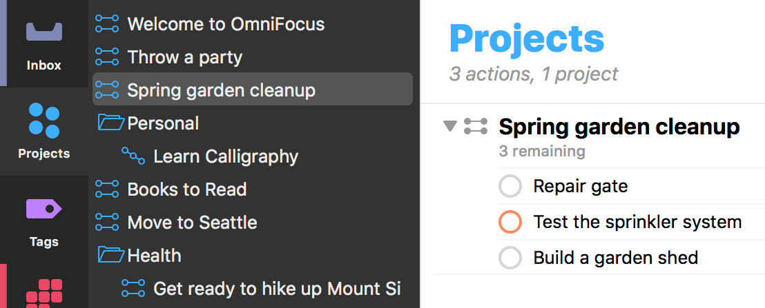 The Projects perspective tab selected in the sidebar.