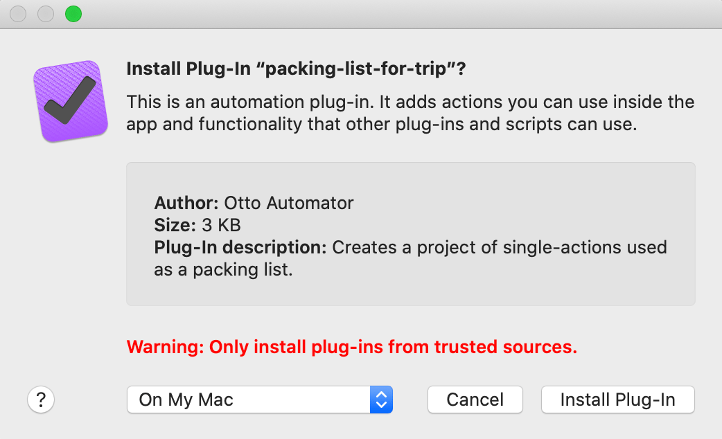 The Omni Automation Plug-In import dialog.