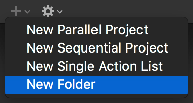 Creating a new folder with the Plus menu beneath the sidebar in the Projects perspective.