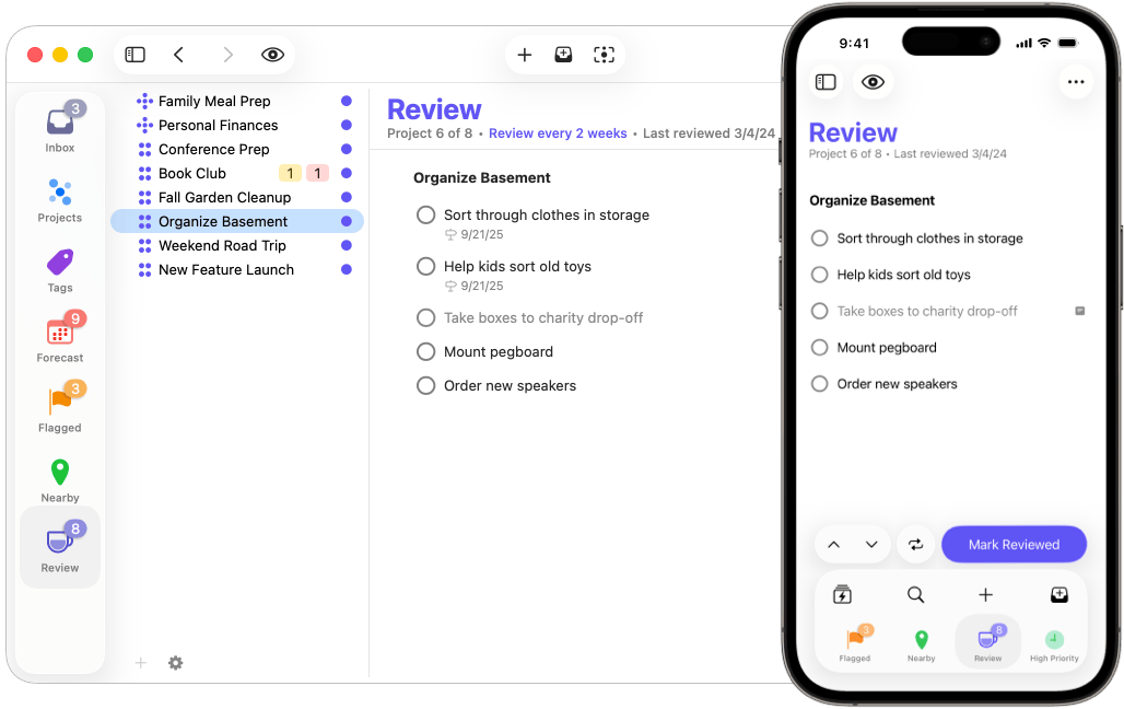 Image of the Review perspective on Mac and iPhone