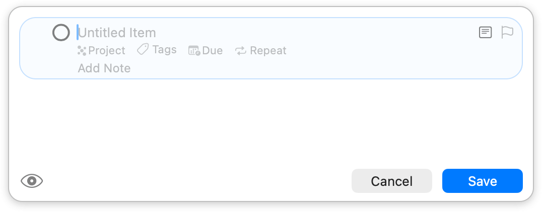 Image of the Quick Entry window on Mac
