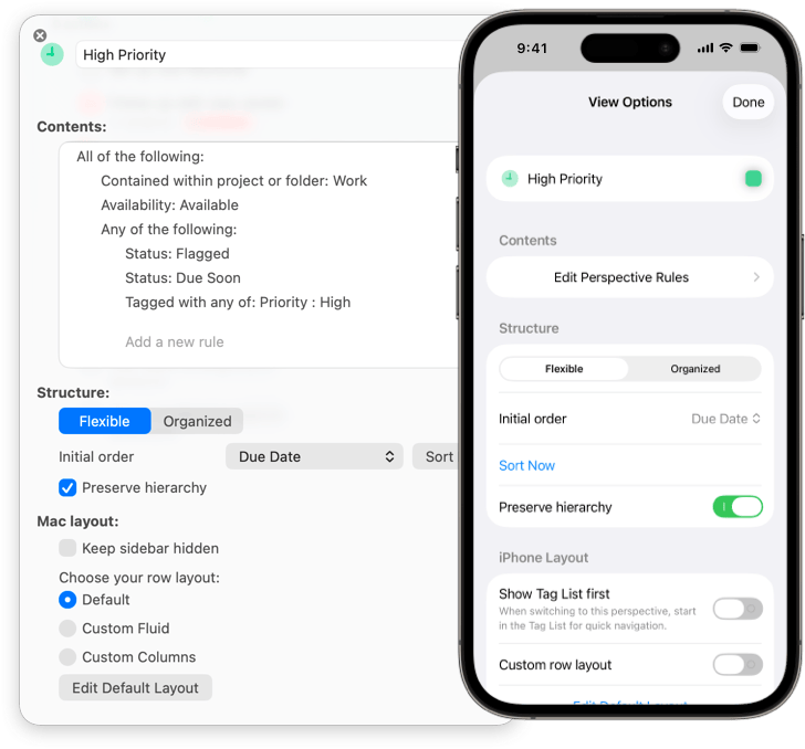 Image showing the View Options for a custom perspective on Mac and iPhone
