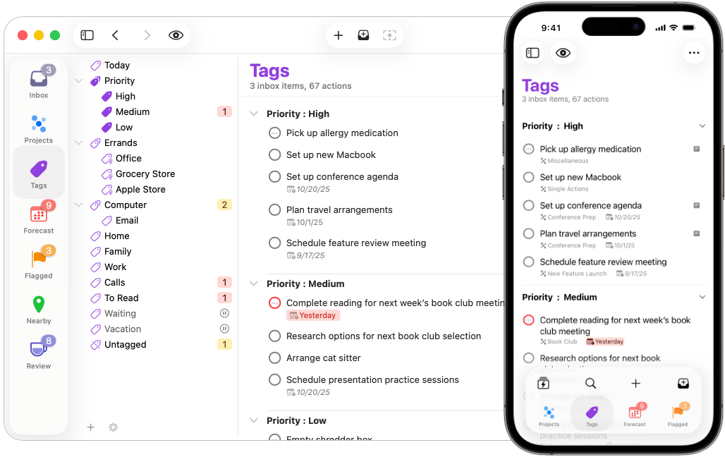 Image of the Tags perspective on Mac and iPhone