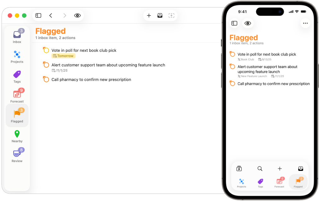 Image of the Flagged perspective on Mac and iPhone
