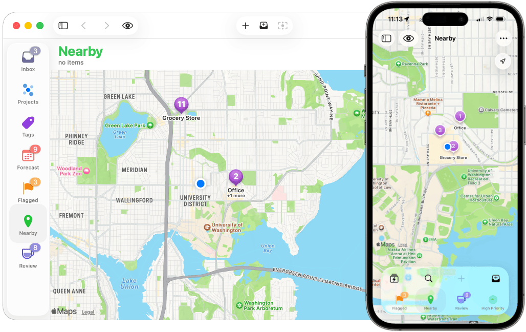 Image of the Nearby perspective on Mac and iPhone