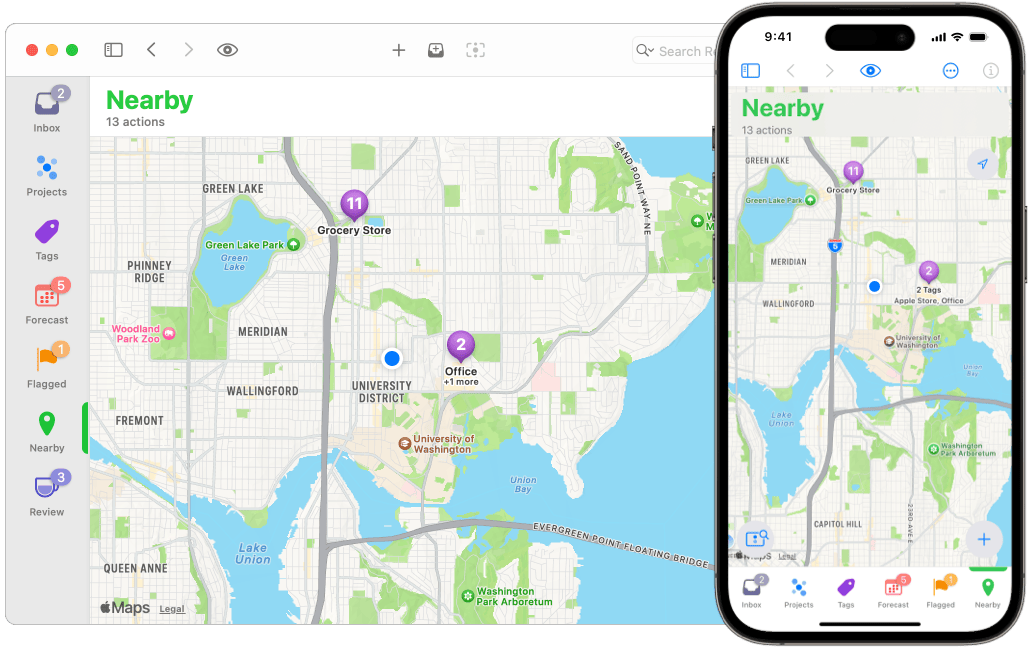 Image of the Nearby perspective on Mac and iPhone