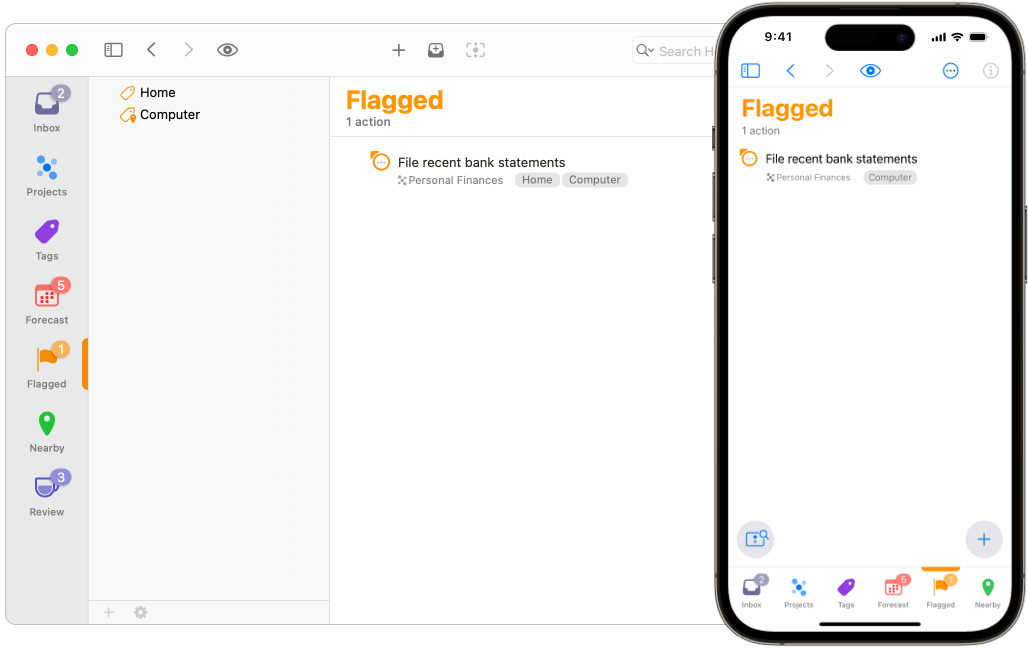 Image of the Flagged perspective on Mac and iPhone