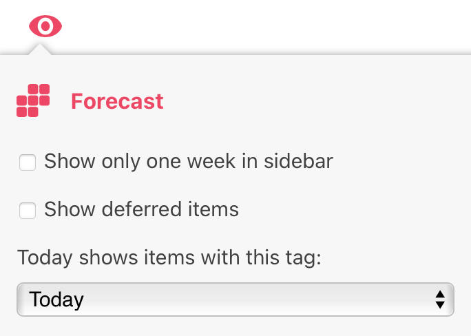 View Options in the dropdown View menu in the Forecast perspective.