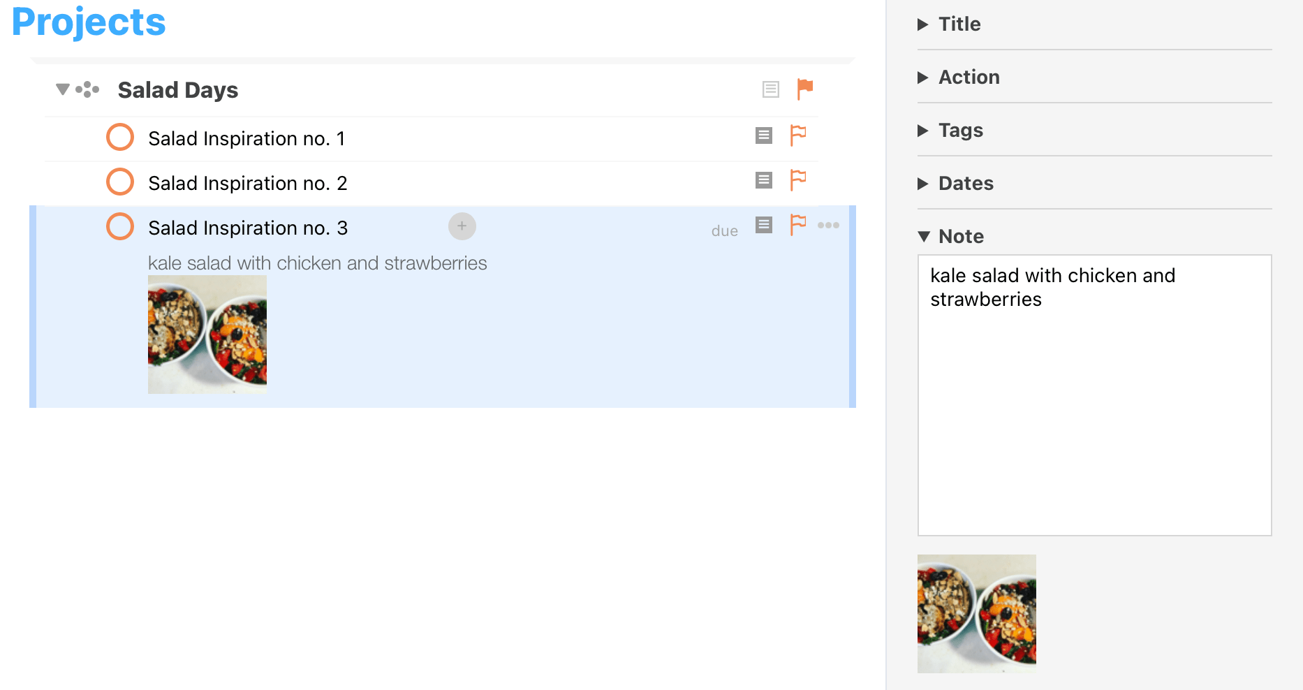 Attachments in the inspector.