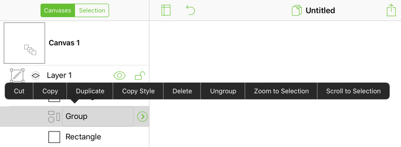 The contextual menu for an object selected in the sidebar