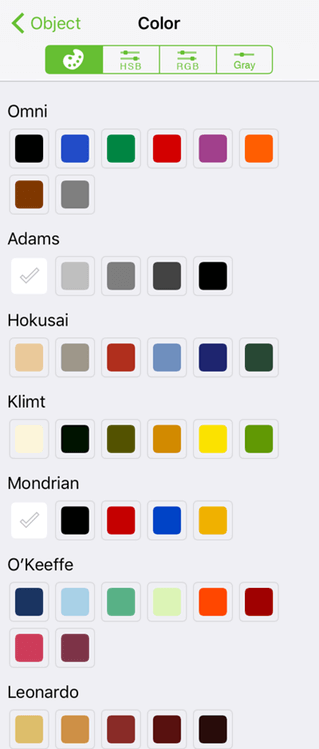 The Color Palettes, as shown in the Inspector bar