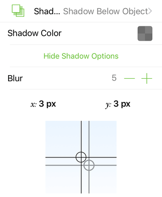 The Shadow inspector, showing the controls for adjusting the shadow offset and color