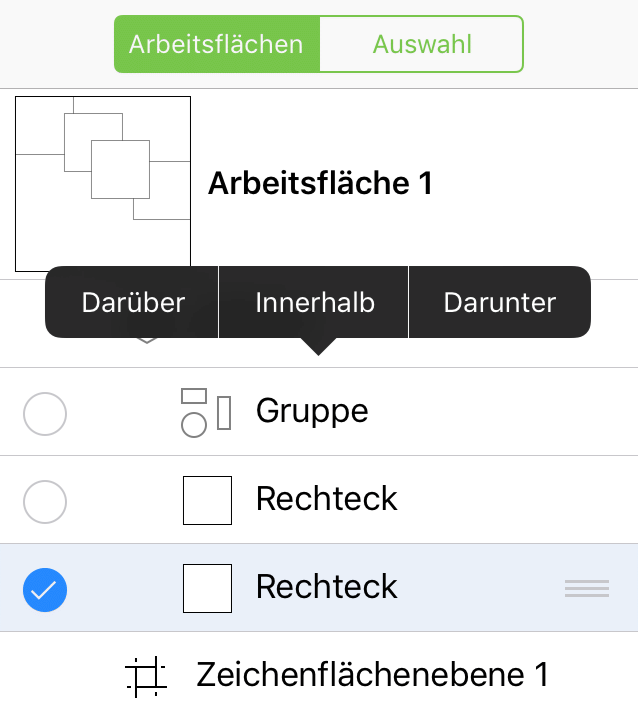 Das Kontextmenü, das angezeigt wird, wenn Objekte im Bearbeitungsmodus in der Seitenleiste bewegt werden.