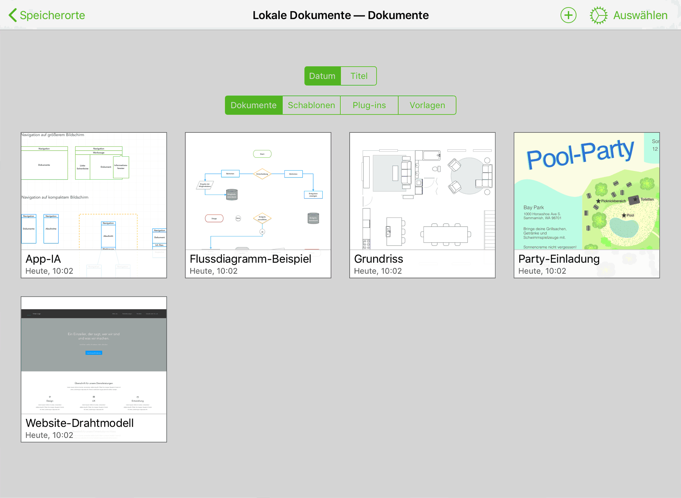 Suchen Sie mit dem Dokumentsortierer OmniGraffle-Dateien und Omni Automation-Plug-ins in einem Ordner.