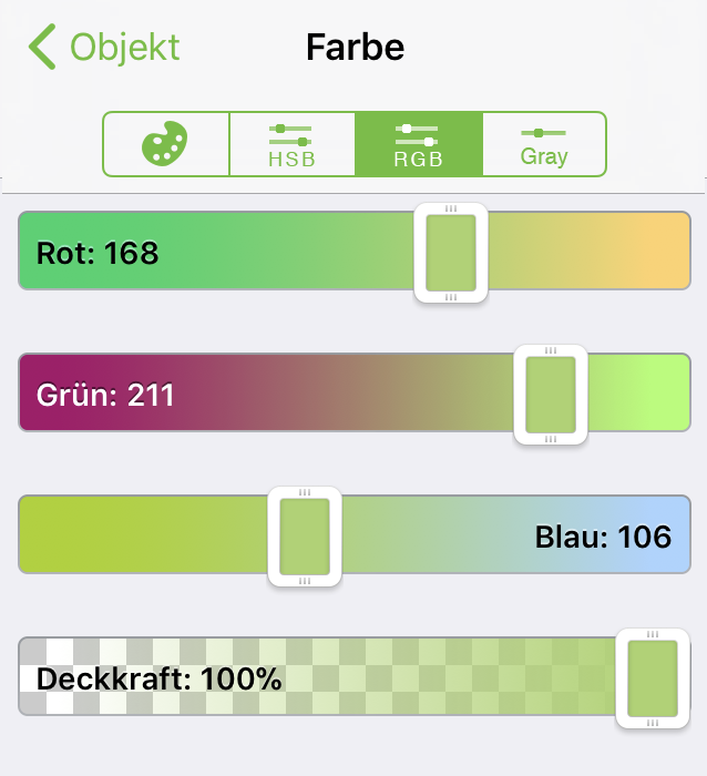 Die Farbsteuerung mit Rot, Grün und Blau