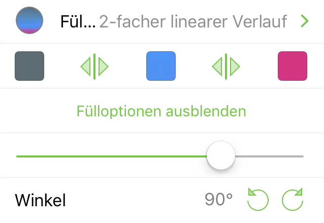 Das Informationsfenster „Füllung“, in dem „2-facher linearer Verlauf“ ausgewählt ist