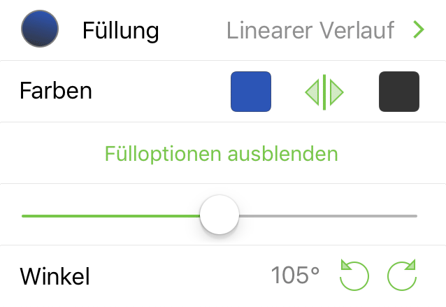 Das Informationsfenster „Füllung“, in dem „Linearer Verlauf“ ausgewählt ist