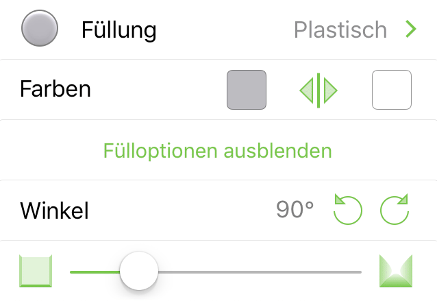 Das Informationsfenster „Füllung“, in dem „Plastisch“ ausgewählt ist