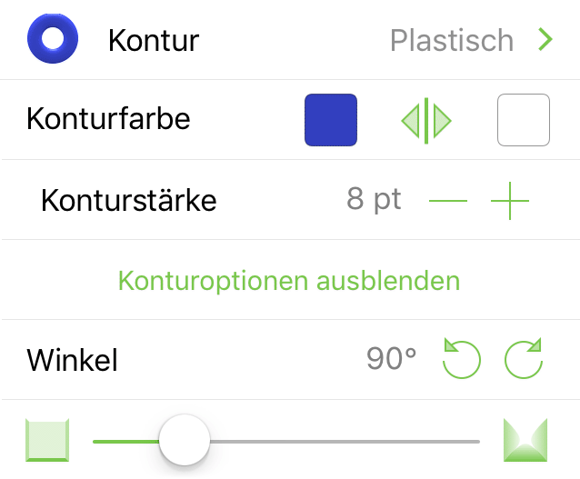 Das Informationsfenster „Kontur“ beim Stylen einer plastischen Kontur