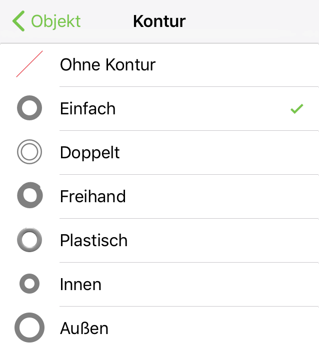 Wählen Sie einen Konturtyp aus, um festzulegen, wie die Kontur angezeigt wird
