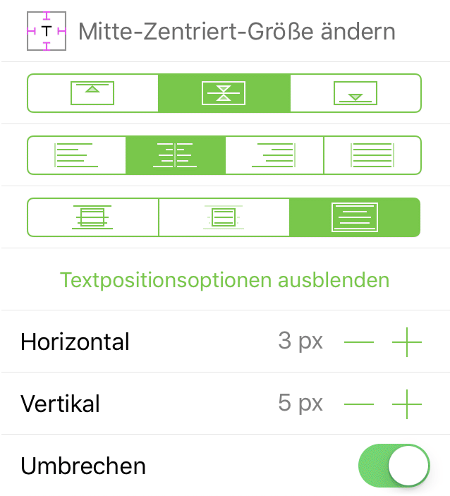 Das Informationsfenster „Textposition“