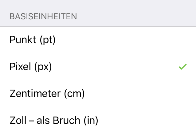 Das Informationsfenster „Einheiten und Maßstab“
