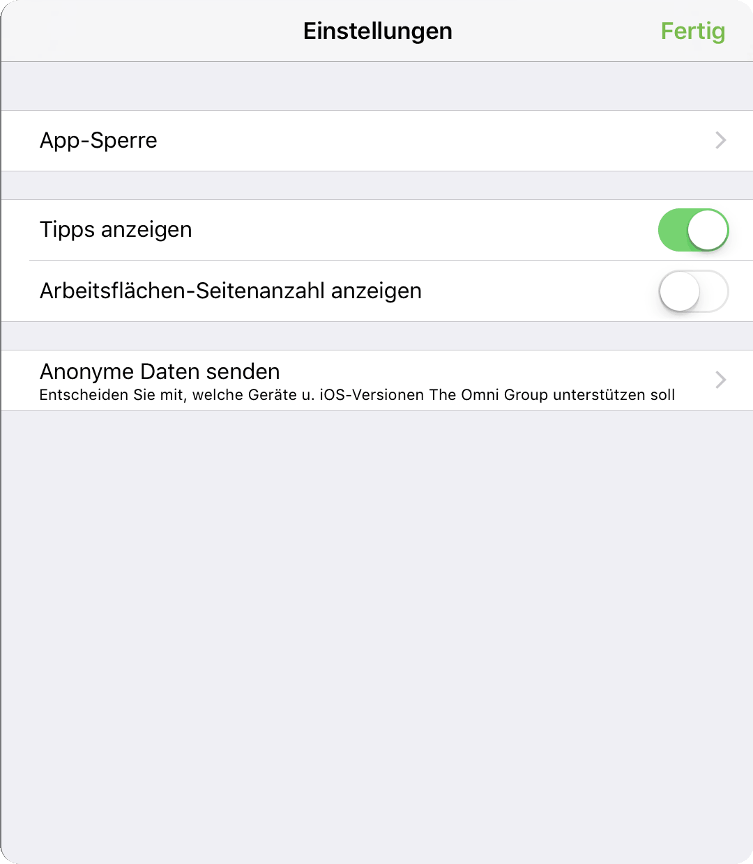 Im Fenster „Einstellungen“ können Sie weitere Voreinstellungen für OmniGraffle konfigurieren