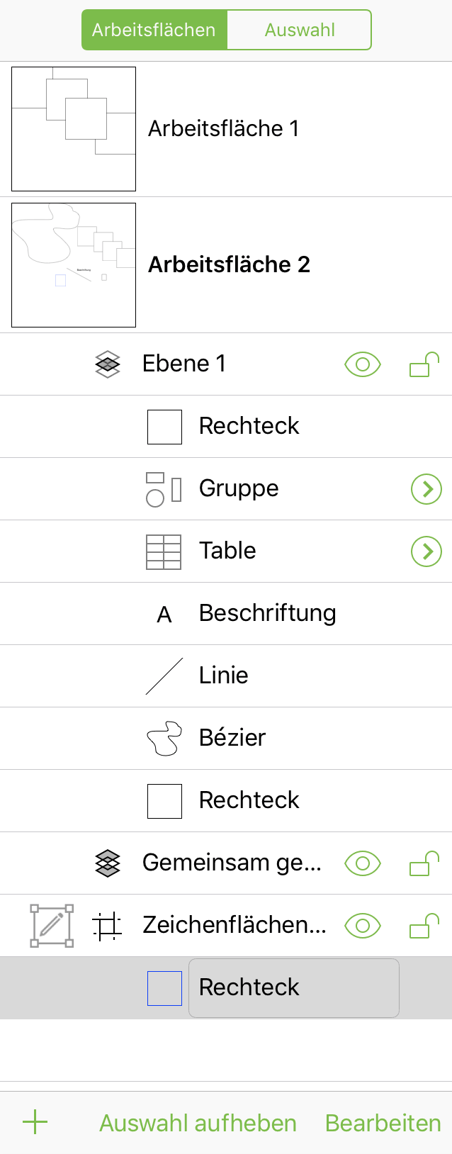 Ein in der Seitenleiste ausgewähltes Objekt