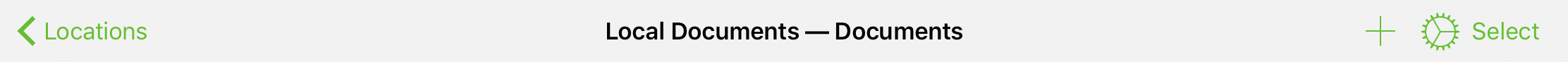 The toolbar you see at the top of your device while viewing the contents of a folder in OmniGraffle's Document Browser
