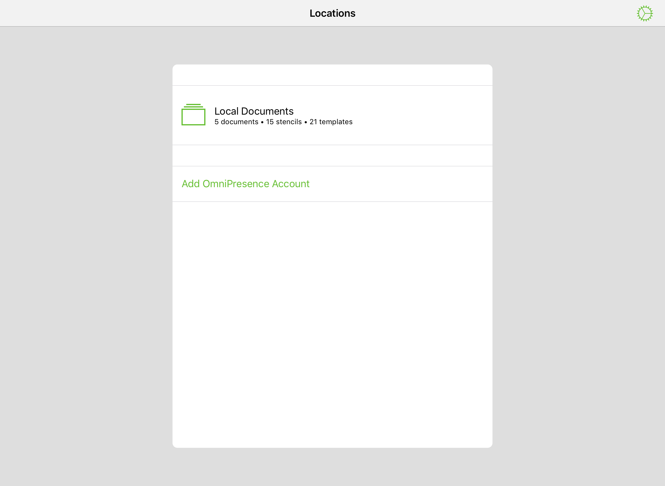 The Locations screen is the first thing you see after launching OmniGraffle