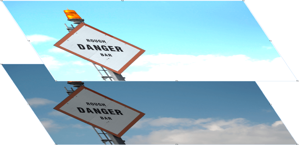 two images stacked on top of each other; the image in the background does not have a filter applied, while the image on top is a shape with a filter applied